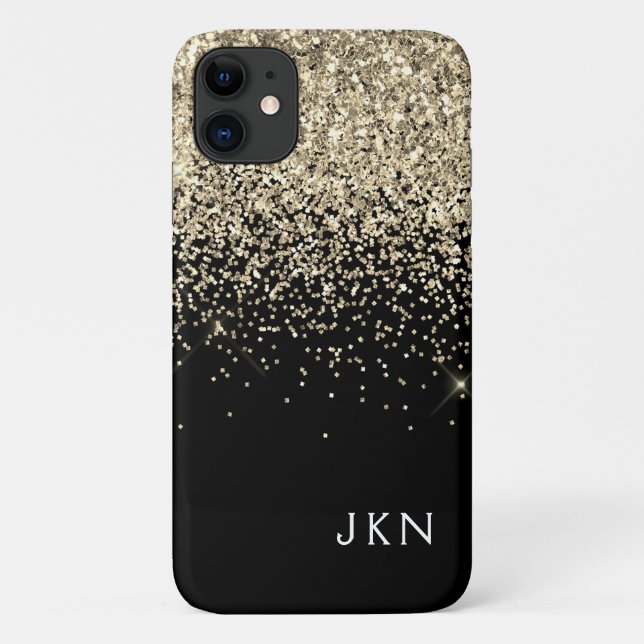 Gold Black Girly Glitter Sparkle Monogram Name Case-Mate iPhone Case (Back)