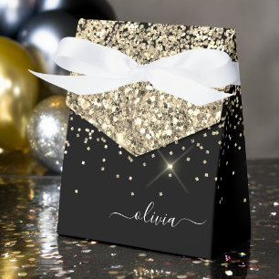 Gold Black Girly Glitter Sparkle Monogram Name Favour Box