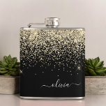 Gold Black Girly Glitter Sparkle Monogram Name Hip Flask<br><div class="desc">Gold and Black Faux Sparkle Glitter Monogram Name and Initial Party Flask. This makes the perfect sweet 16 birthday,  wedding,  bridal shower,  anniversary,  baby shower or bachelorette party gift for someone that loves glam luxury and chic styles.</div>