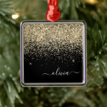 Gold Black Girly Glitter Sparkle Monogram Name Metal Tree Decoration<br><div class="desc">Gold and Black Glitter Monogram Name and Initial Christmas Ornament. This makes the perfect sweet 16 birthday,  wedding,  bridal shower,  anniversary,  baby shower or bachelorette party gift for someone that loves glam luxury and chic styles.</div>