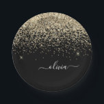 Gold Black Girly Glitter Sparkle Monogram Name Paper Plate<br><div class="desc">Gold and Black Sparkle Glitter Monogram Name and Initial Party Plates. This makes the perfect sweet 16 birthday,  wedding,  bridal shower,  anniversary,  baby shower or bachelorette party gift for someone that loves glam luxury and chic styles.</div>