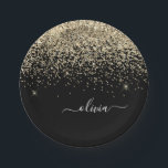 Gold Black Girly Glitter Sparkle Monogram Name Paper Plate<br><div class="desc">Gold and Black Sparkle Glitter Monogram Name and Initial Party Plates. This makes the perfect sweet 16 birthday,  wedding,  bridal shower,  anniversary,  baby shower or bachelorette party gift for someone that loves glam luxury and chic styles.</div>