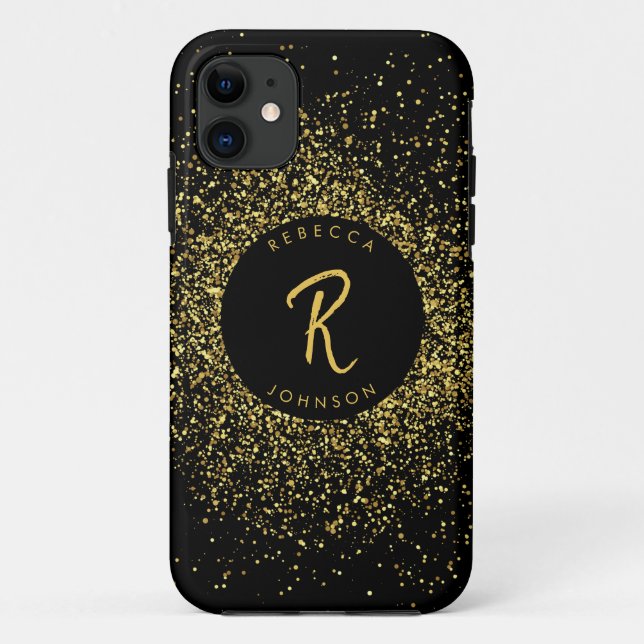 Gold & Black Girly Monogram Case-Mate iPhone Case (Back)