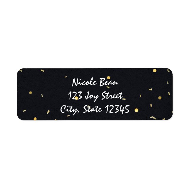 Gold & Black Glam Birthday Party Address Labels (Front)