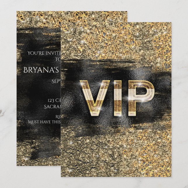 Gold & Black Glam Chic Club VIP Party Invitations (Front/Back)