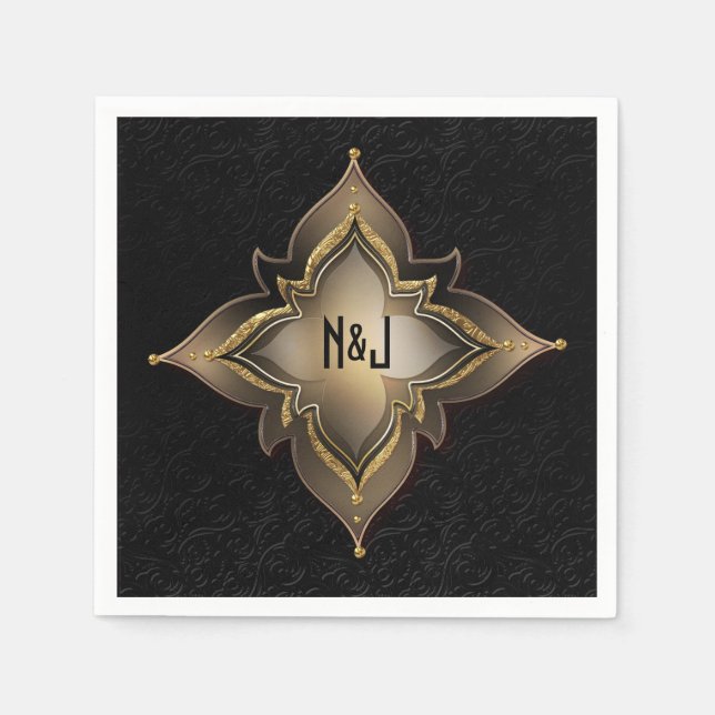 Gold Black & Glam Exotic Chic Flower Party Napkin (Front)