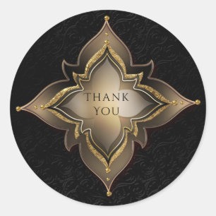 Gold & Black Glam Exotic Flower Party Favour Classic Round Sticker