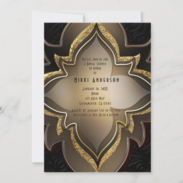Gold Black Glam Exotic Flower Party Invitations (Front)