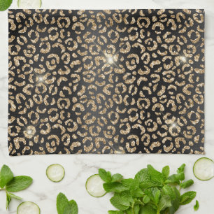 Gold Black Glam Glitter Leopard Tea Towel