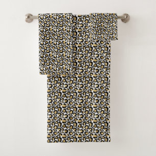 Gold Black Glam Leopard Print Bath Towel Set