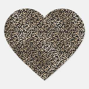 Gold Black Glam Leopard Print Heart Sticker