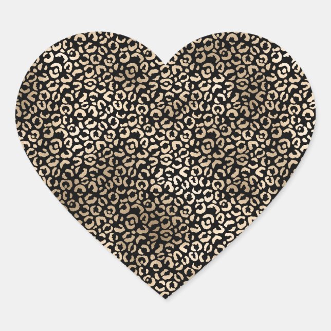 Gold Black Glam Leopard Print Heart Sticker (Front)