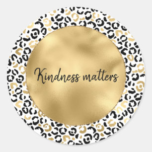 Gold Black Glam Leopard Print personalised Classic Round Sticker