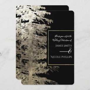 Gold & Black Glam Pine Tree Rustic Forest Wedding Invitation