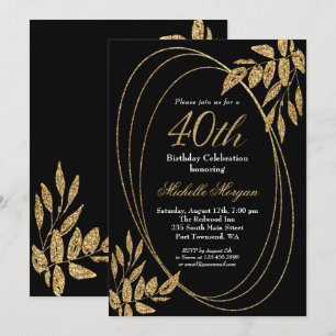 Gold Black Glitter 40th Birthday Celebration Invitation