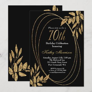 Gold Black Glitter 70th Birthday Celebration Invitation