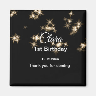 Gold black glitter add name birthday date year tex magnet