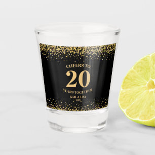 Gold Black Glitter Cheers To 20 Years Anniversary Shot Glass