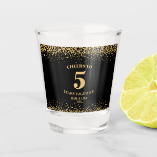 Gold Black Glitter Cheers To 5 Years Anniversary Shot Glass
