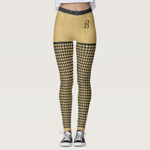 Gold Black Glitter Chequered Girly Trendy Pattern Leggings