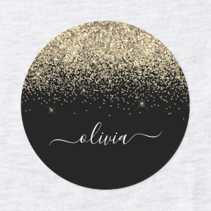 Gold Black Glitter Chic Monogram Name