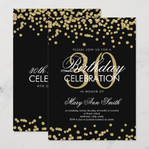 Gold Black Glitter Confetti 30th Birthday Invitation