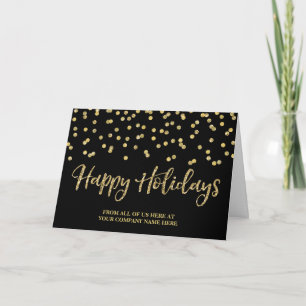 Gold Black Glitter Confetti Corporate Christmas Holiday Card