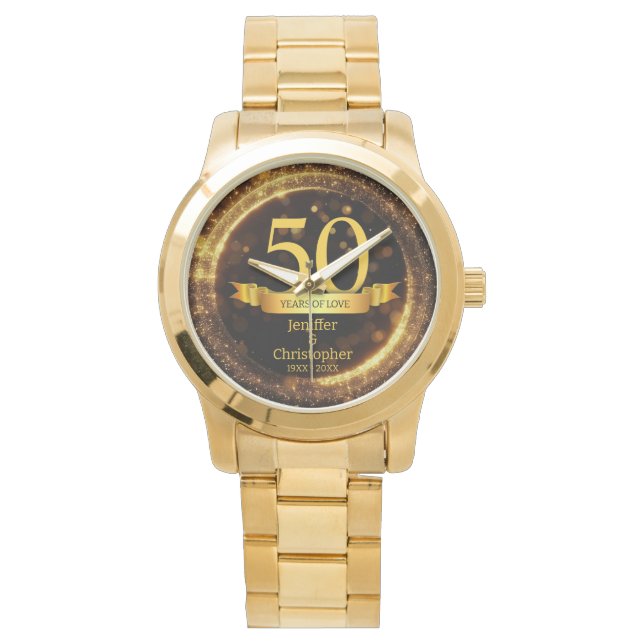 Gold & Black Glitter Edit Year Wedding Anniversary Watch (Front)