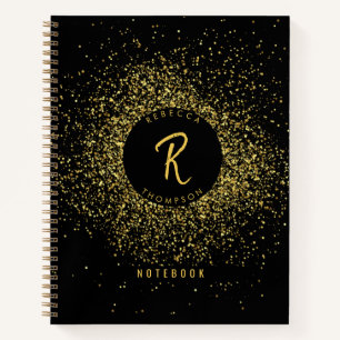 Gold & Black Glitter Frame Monogram Notebook