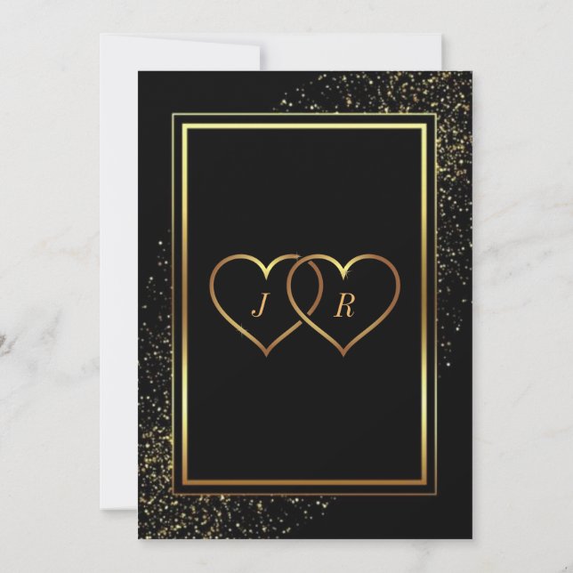 Gold Black Glitter Framed Wedding Invitation (Back)