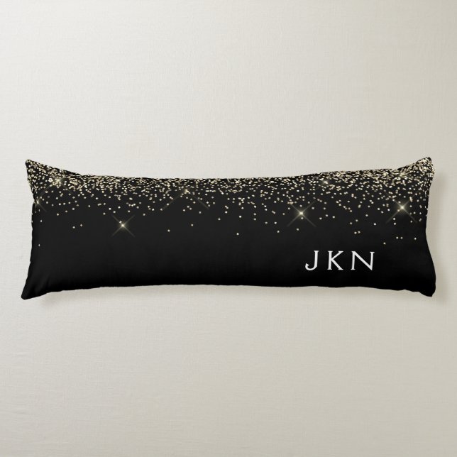 Gold Black Glitter Girly Monogram Initials Body Cushion (Front)