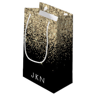 Gold Black Glitter Girly Monogram Initials Small Gift Bag