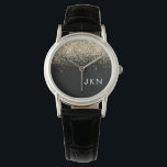 Gold Black Glitter Girly Monogram Initials Watch<br><div class="desc">Black and Gold Sparkle Glitter Monogram Name Watch. This makes the perfect graduation,  birthday,  wedding,  bridal shower,  anniversary,  baby shower or bachelorette party gift for someone that loves glam luxury and chic styles.</div>