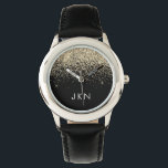 Gold Black Glitter Girly Monogram Initials Watch<br><div class="desc">Black and Gold Sparkle Glitter Monogram Name Watch. This makes the perfect sweet 16 birthday,  wedding,  bridal shower,  anniversary,  baby shower or bachelorette party gift for someone that loves glam luxury and chic styles.</div>