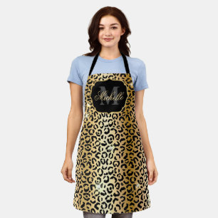 Gold & Black Glitter Glam Leopard Spots Print Apron