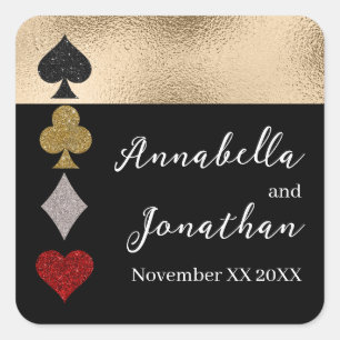 Gold & Black Glitter Las Vegas Casino Wedding Square Sticker