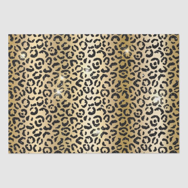 Gold Black Glitter Leopard Tissue Paper (Front)