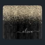 Gold Black Glitter Script Monogram Girly Name Cutting Board<br><div class="desc">Black and Gold Sparkle Glitter Script Monogram Name Cutting Board. This makes the perfect graduation,  birthday,  wedding,  bridal shower,  anniversary,  baby shower or bachelorette party gift for someone that loves glam luxury and chic styles.</div>