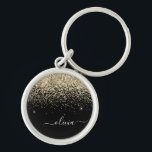 Gold Black Glitter Script Monogram Girly Name Key Ring<br><div class="desc">Gold and Black Sparkle Glitter Script Monogram Name Keychains (Key Chain). This makes the perfect sweet 16 birthday,  wedding,  bridal shower,  anniversary,  baby shower or bachelorette party gift for someone that loves glam luxury and chic styles.</div>
