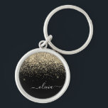 Gold Black Glitter Script Monogram Girly Name Key Ring<br><div class="desc">Gold and Black Sparkle Glitter Script Monogram Name Keychains (Key Chain). This makes the perfect sweet 16 birthday,  wedding,  bridal shower,  anniversary,  baby shower or bachelorette party gift for someone that loves glam luxury and chic styles.</div>