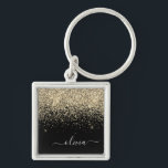 Gold Black Glitter Script Monogram Girly Name Key Ring<br><div class="desc">Gold and Black Sparkle Glitter Script Monogram Name Keychains (Key Chain). This makes the perfect sweet 16 birthday,  wedding,  bridal shower,  anniversary,  baby shower or bachelorette party gift for someone that loves glam luxury and chic styles.</div>