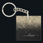 Gold Black Glitter Script Monogram Girly Name Key Ring<br><div class="desc">Black and Gold Faux Foil Sparkle Glitter Script Monogram Name Keychain. This makes the perfect sweet 16 birthday,  wedding,  bridal shower,  anniversary,  baby shower or bachelorette party gift for someone that loves glam luxury and chic styles.</div>