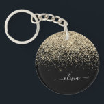 Gold Black Glitter Script Monogram Girly Name Key Ring<br><div class="desc">Gold and Black Sparkle Glitter Script Monogram Name Keychain. This makes the perfect sweet 16 birthday,  wedding,  bridal shower,  anniversary,  baby shower or bachelorette party gift for someone that loves glam luxury and chic styles.</div>