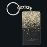 Gold Black Glitter Script Monogram Girly Name Key Ring<br><div class="desc">Gold and Black Sparkle Glitter Script Monogram Name Keychain. This makes the perfect sweet 16 birthday,  wedding,  bridal shower,  anniversary,  baby shower or bachelorette party gift for someone that loves glam luxury and chic styles.</div>