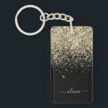 Gold Black Glitter Script Monogram Girly Name Key Ring<br><div class="desc">Gold and Black Sparkle Glitter Script Monogram Name Keychain. This makes the perfect sweet 16 birthday,  wedding,  bridal shower,  anniversary,  baby shower or bachelorette party gift for someone that loves glam luxury and chic styles.</div>