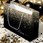 Gold Black Glitter Script Monogram Girly Name Large Gift Bag<br><div class="desc">Black and Gold Sparkle Glitter Script Monogram Name Gift Bag. This makes the perfect sweet 16 birthday,  wedding,  bridal shower,  anniversary,  baby shower or bachelorette party gift bag for someone that loves glam luxury and chic styles.</div>
