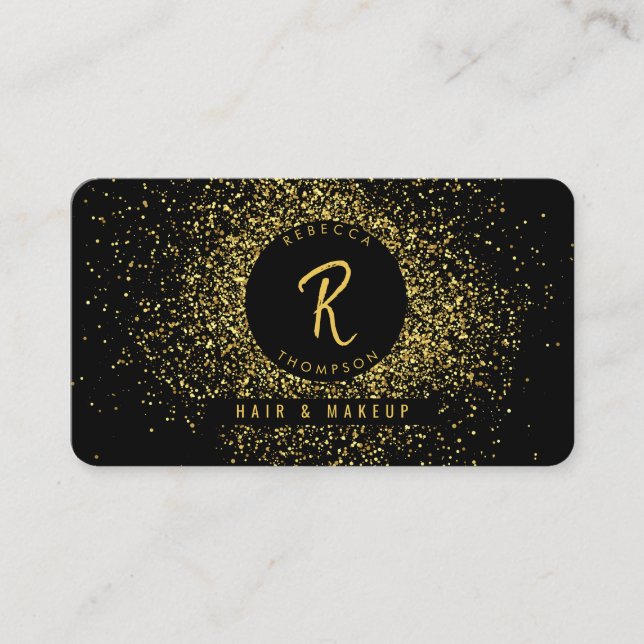 Gold & Black Glitter Social Media Business Card (Front)