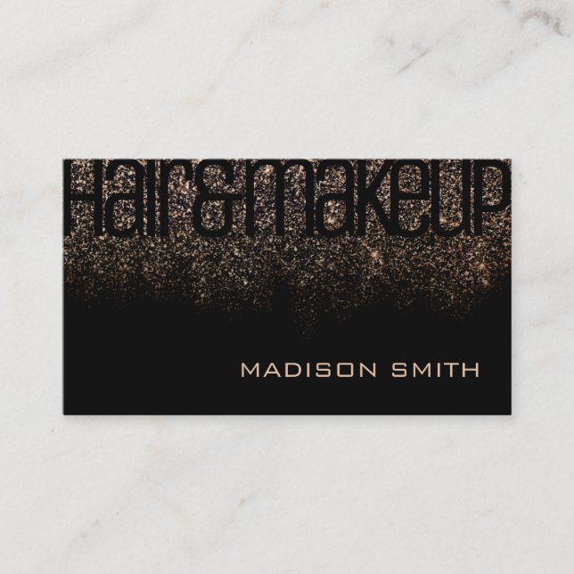 Gold Black Glitter Sparkle Glamorous Luxury Beauty Business Card (Front)