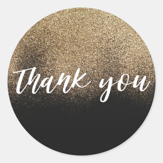 Gold Black Glitter Trendy Thank You Classic Round Sticker (Front)
