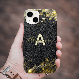Gold Black Glittery Sparkly Stylish Modern Glam Case-Mate iPhone 14 Case